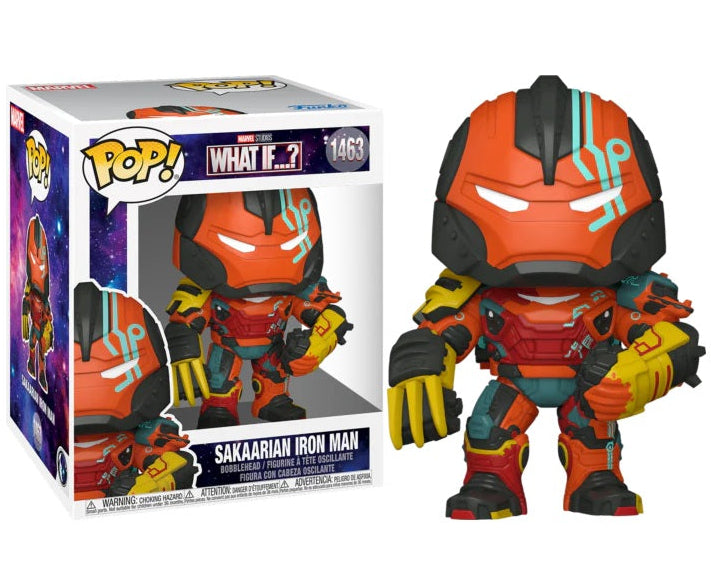 Funko Pop! Sakaarian Iron Man figure with packaging on a white background