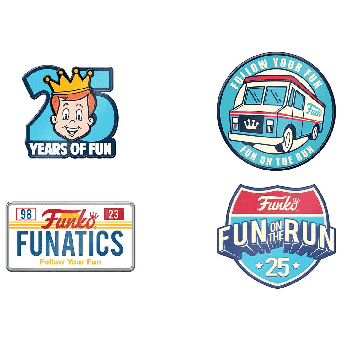 Collection of Funko-themed logos celebrating different anniversaries on a white background.