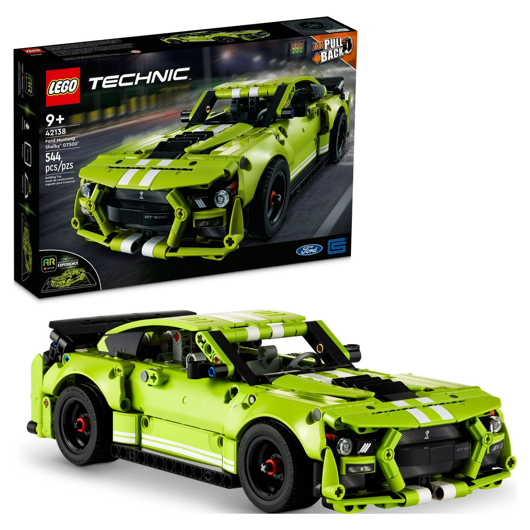 LEGO Technic Ford Mustang Shelby GT500 Building Set 42138 - Pull Back Drag Race Toy Car Model Kit, Featuring AR App for Fast Action Play