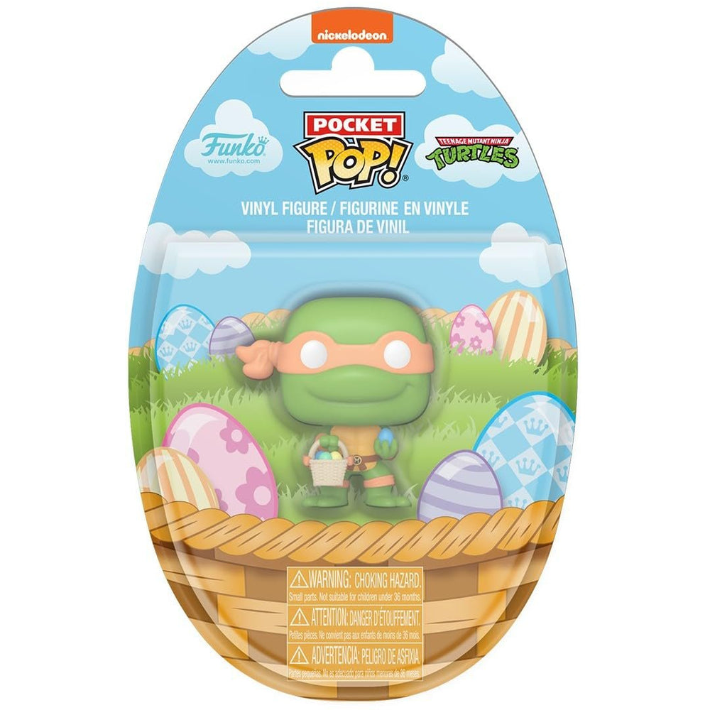 Funko Pop! vinyl figure packaging with a turtle character in an Easter basket, surrounded by eggs and grass.