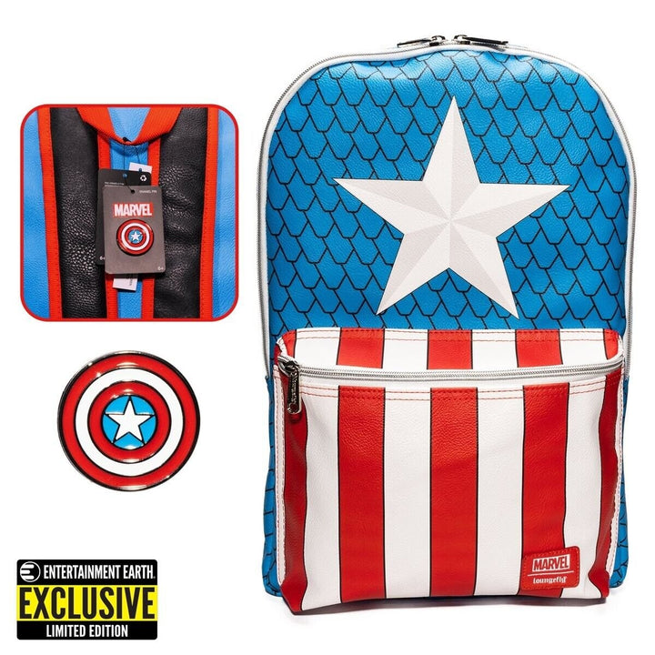 Loungefly Captain America Cosplay Backpack with Pin Set - EE Exclusive